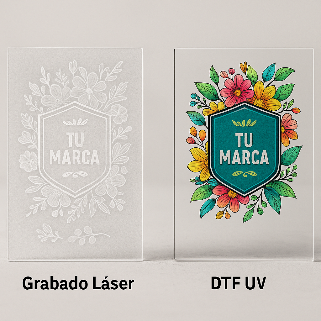 Comparativa entre grabado láser y DTF UV en acrílico