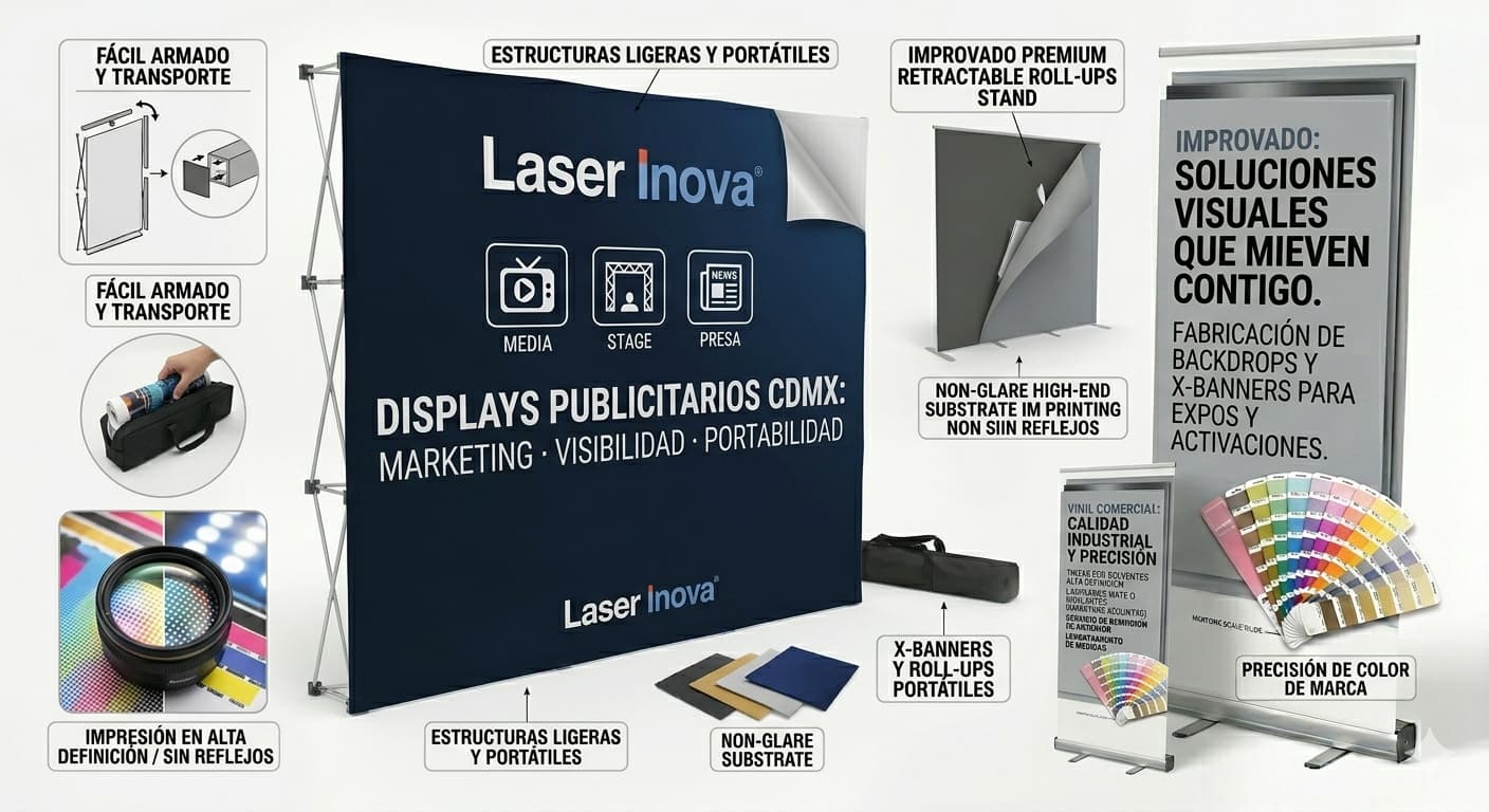 Displays publicitarios y backdrops para eventos corporativos